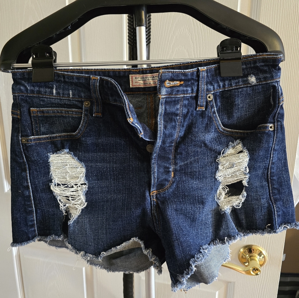 Guess Dark Blue Distressed Jean Shorts